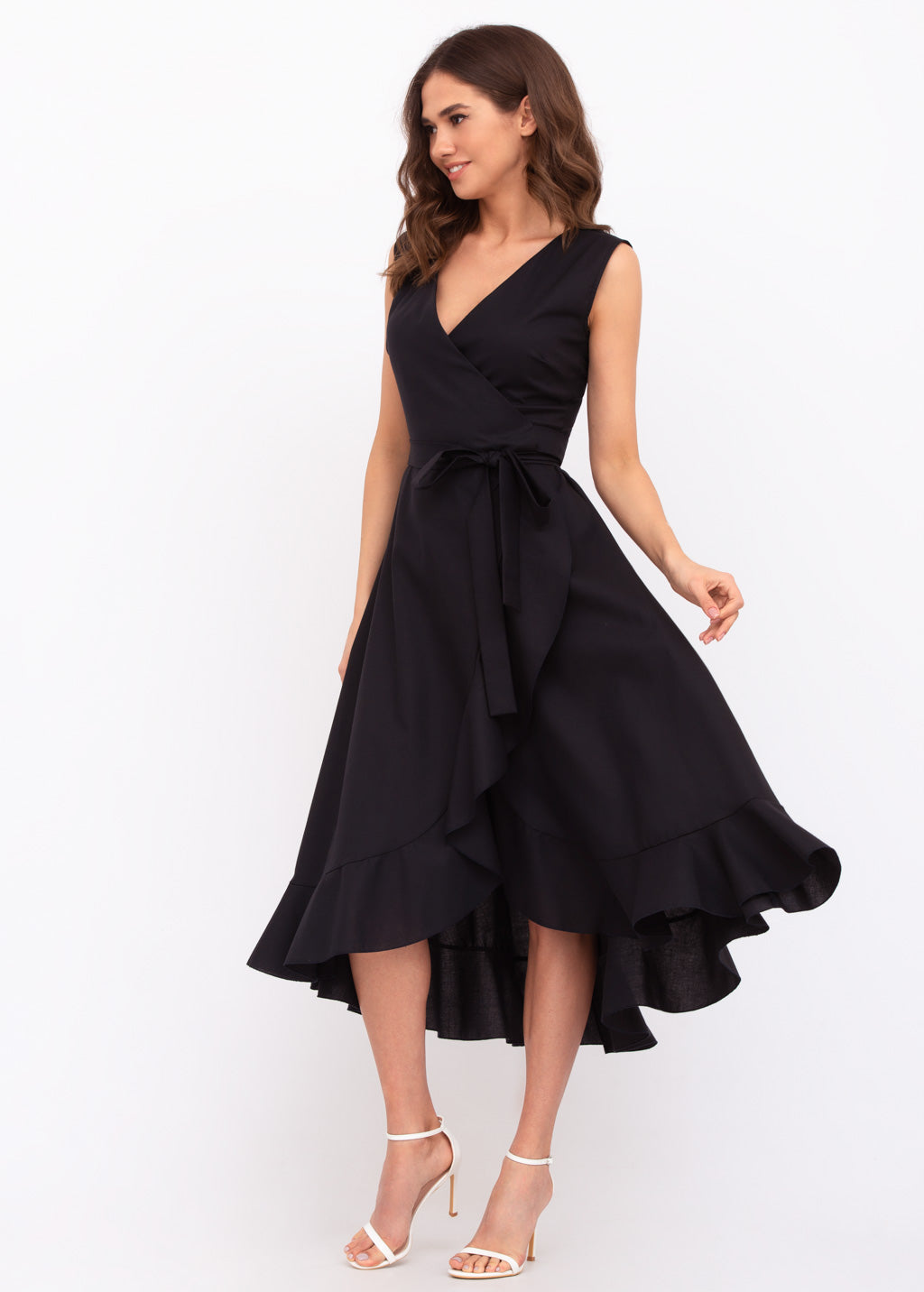 Black linen wrap dress