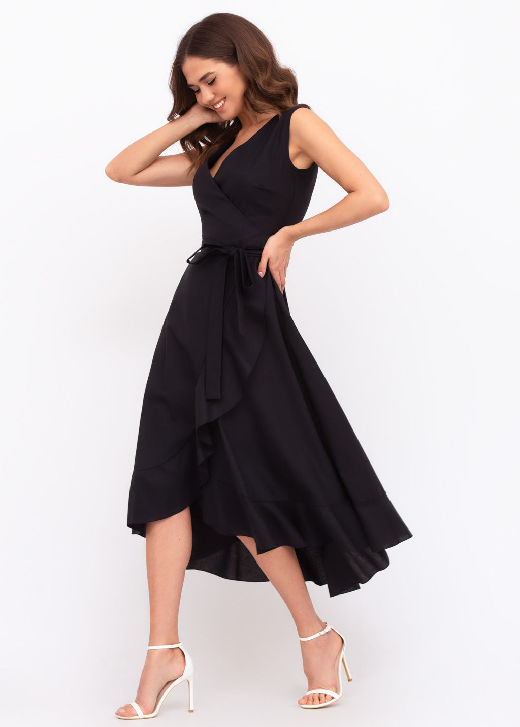 Black linen wrap dress