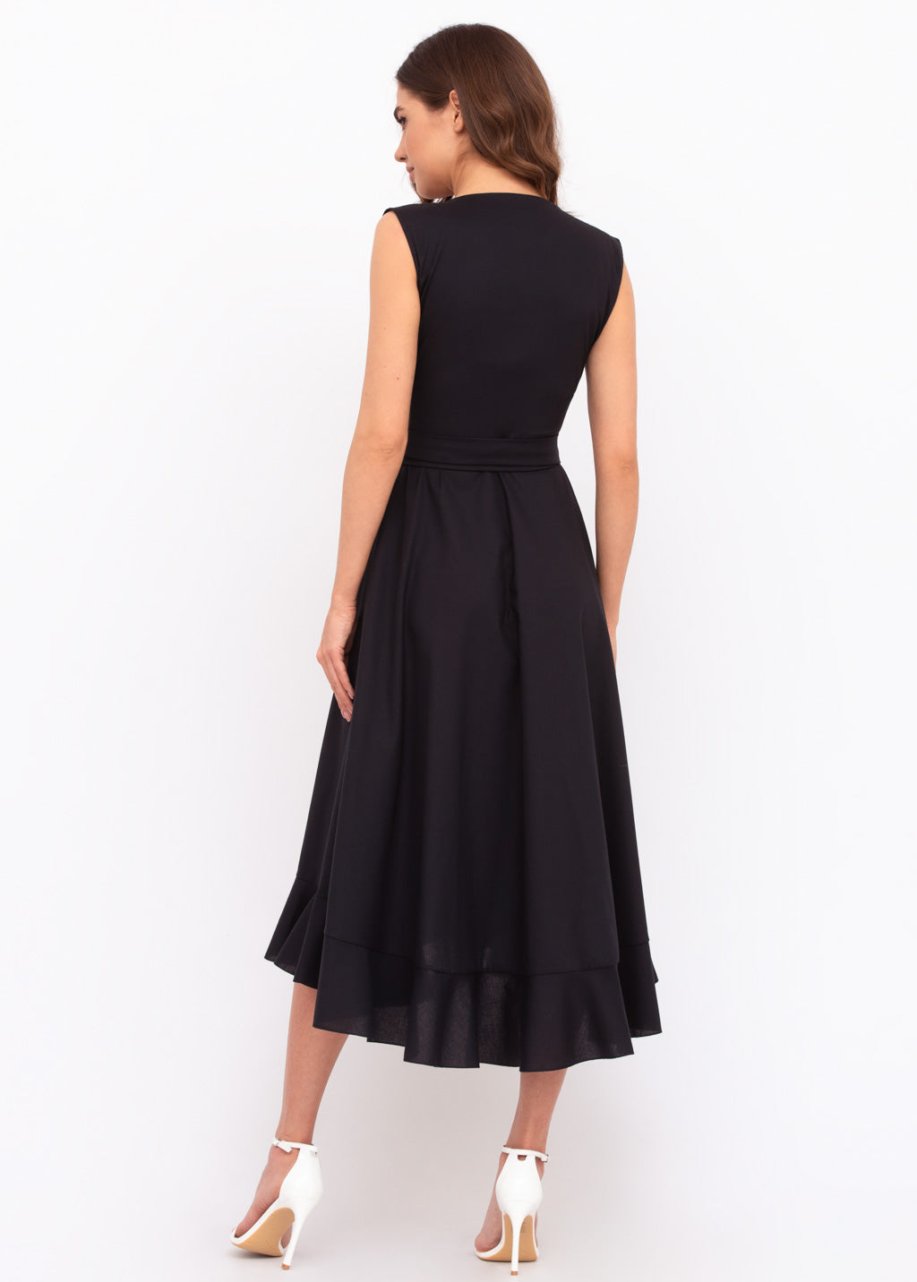 Black linen wrap dress