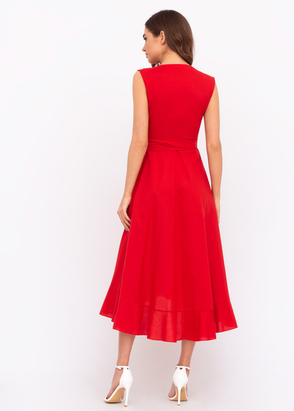 Red organic cotton midi wrap dress