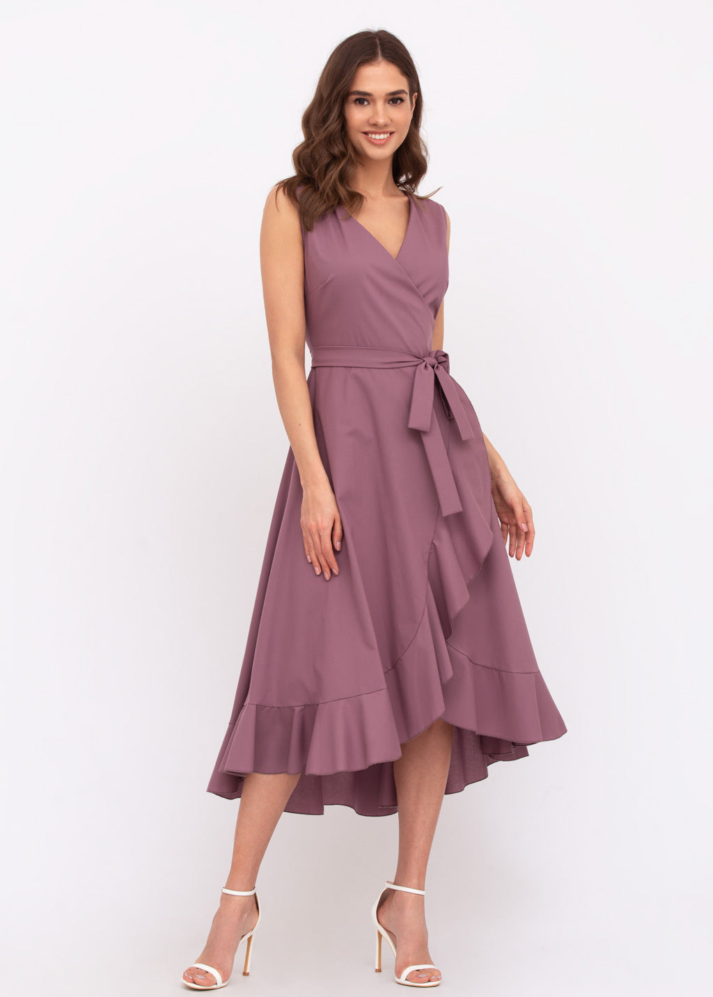 Mauve organic cotton midi wrap dress