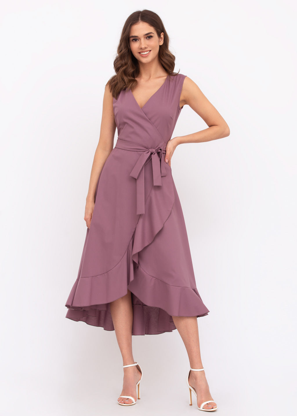 Mauve organic cotton midi wrap dress