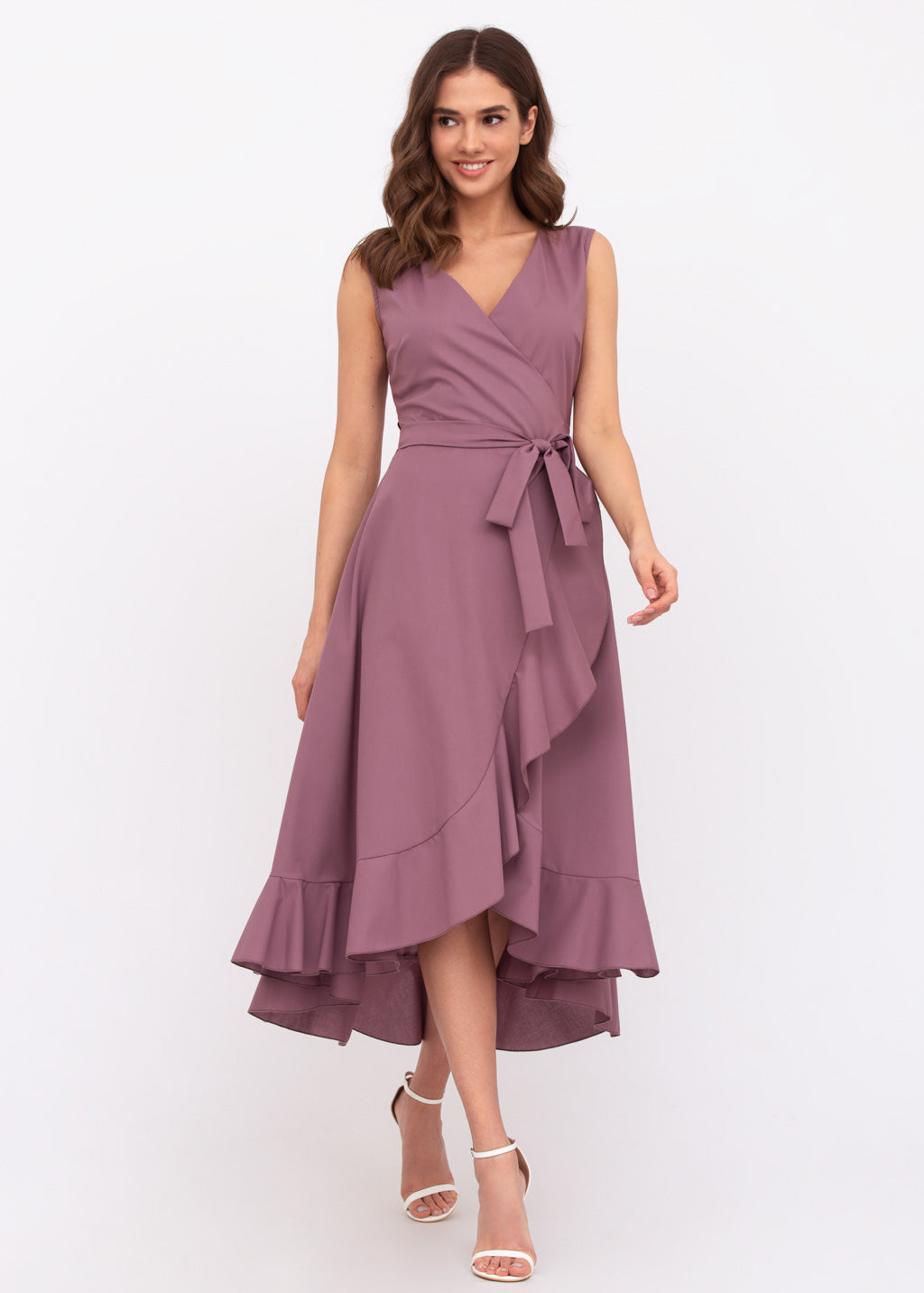 Mauve organic cotton midi wrap dress