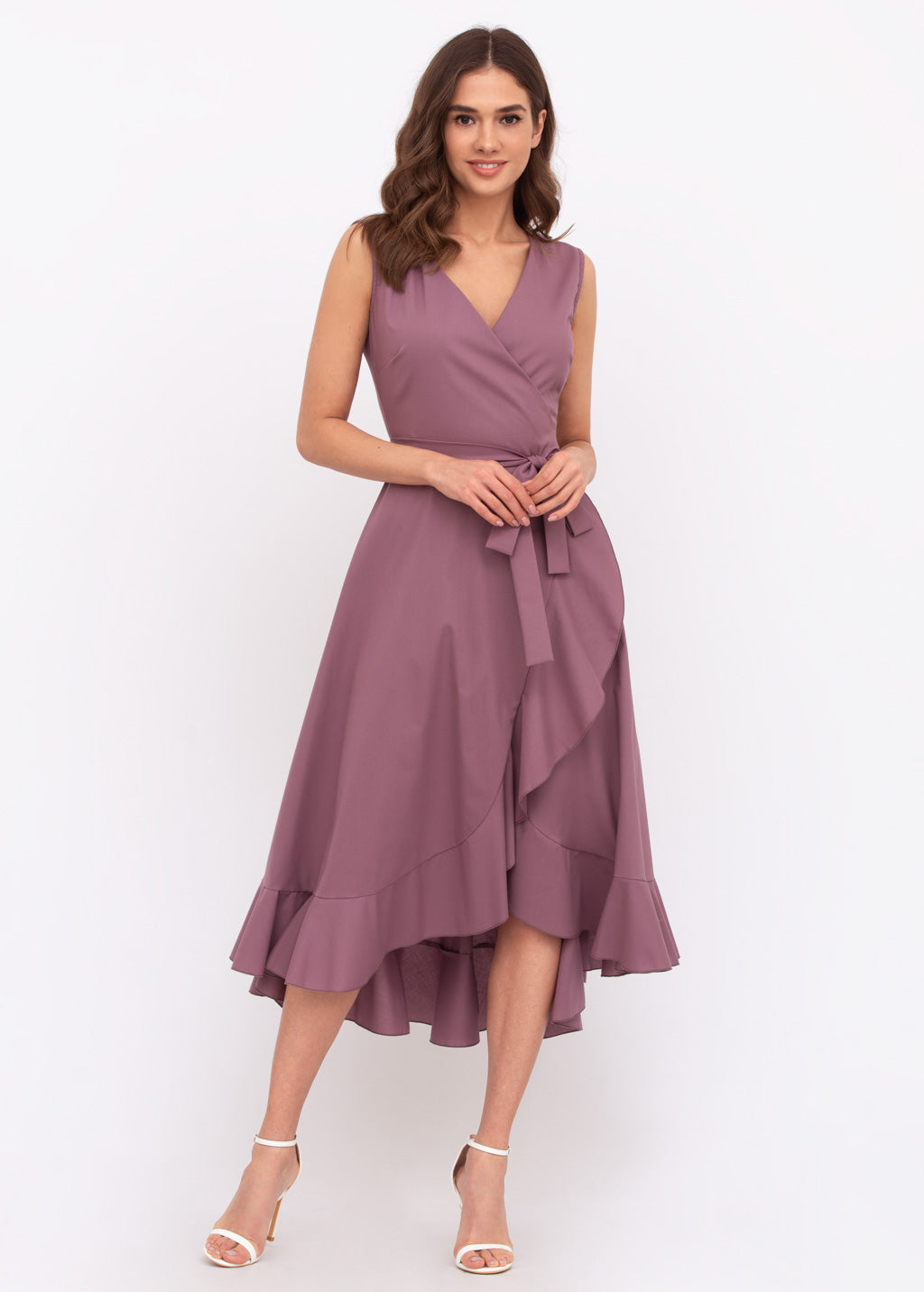 Mauve organic cotton midi wrap dress