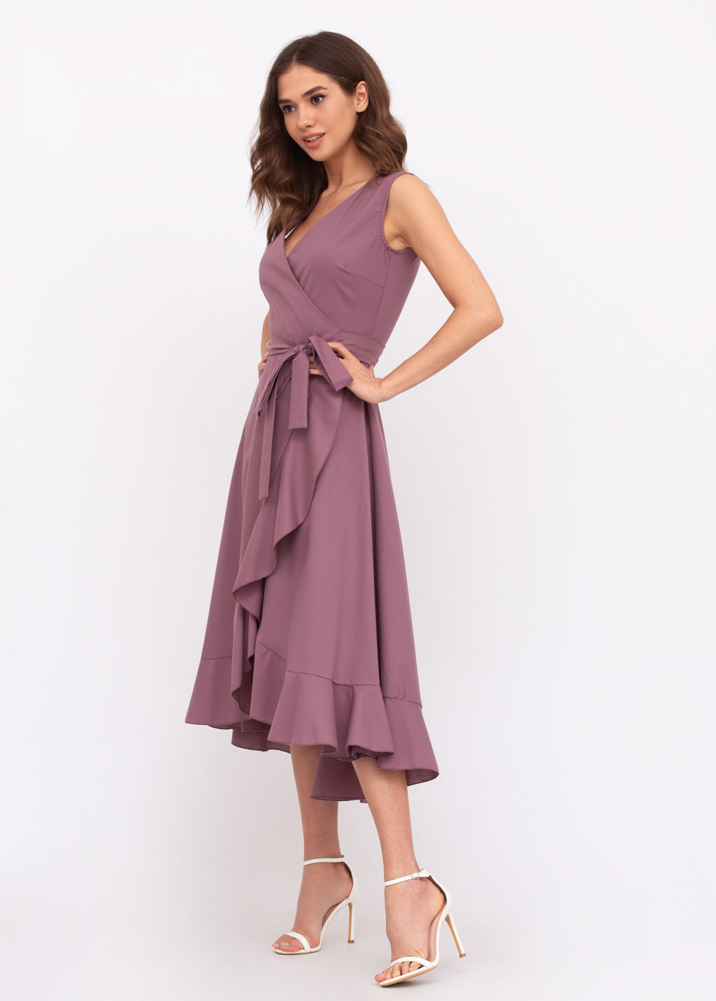 Mauve organic cotton midi wrap dress