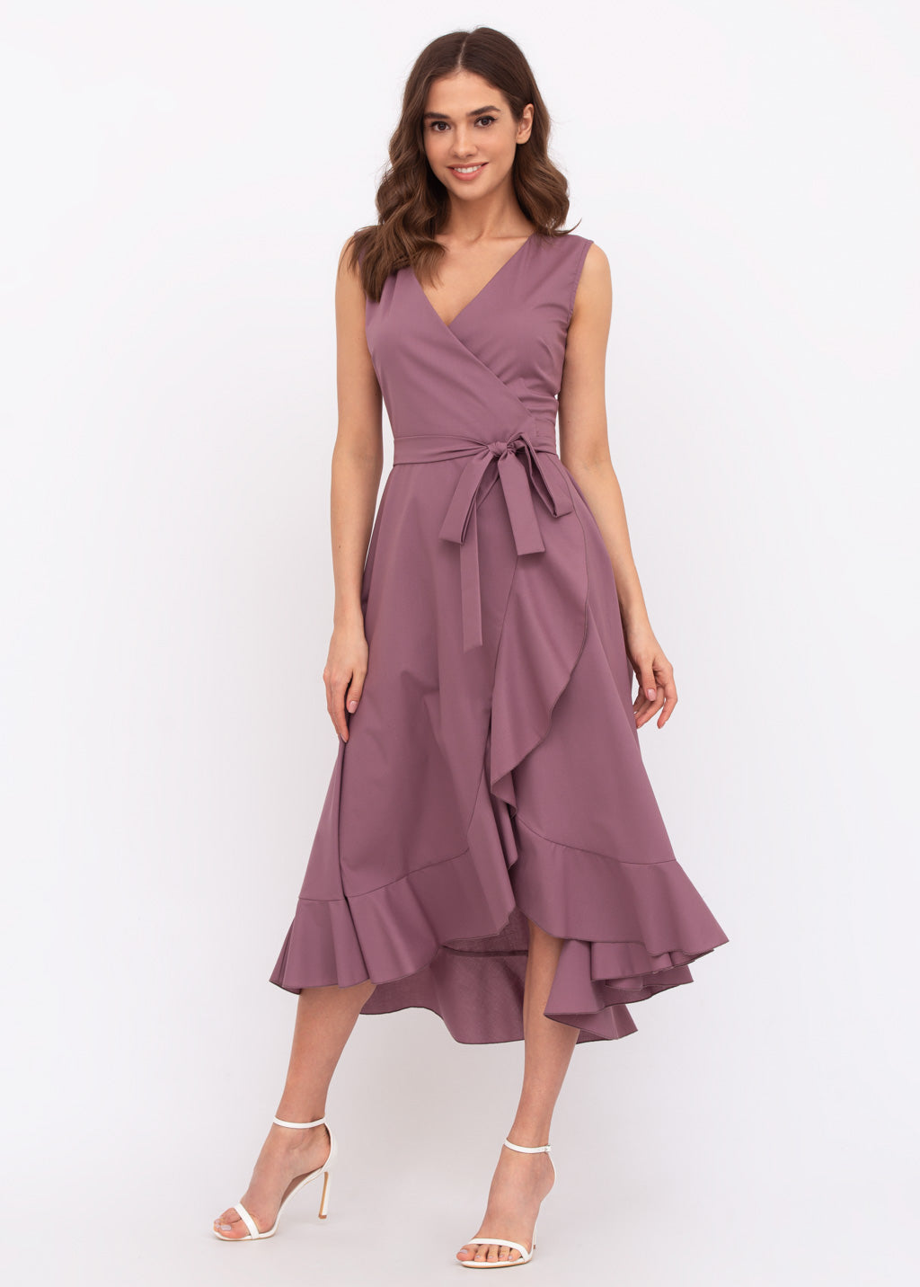 Mauve organic cotton midi wrap dress