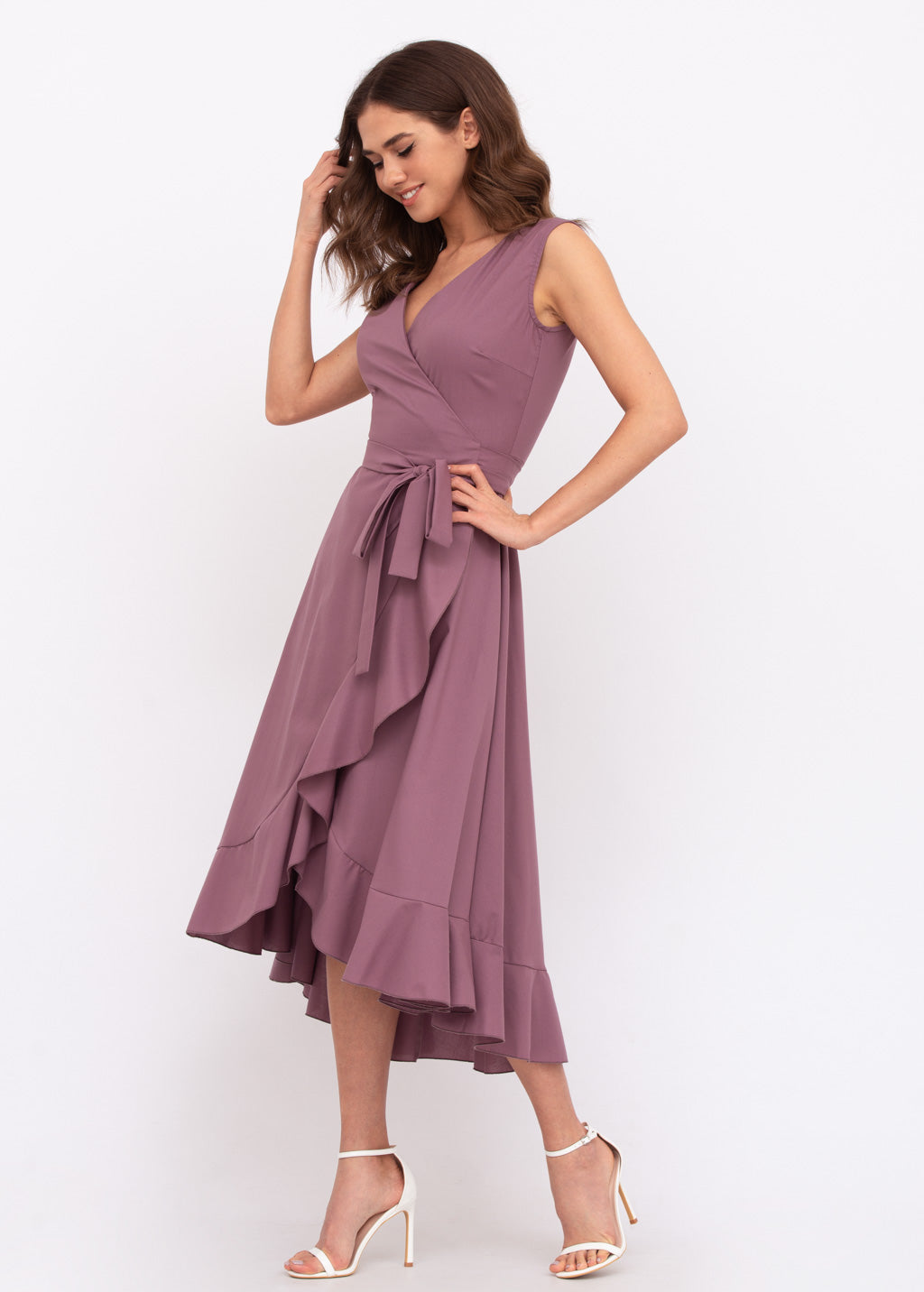 Mauve organic cotton midi wrap dress