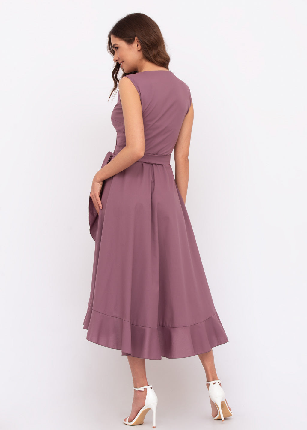 Mauve organic cotton midi wrap dress