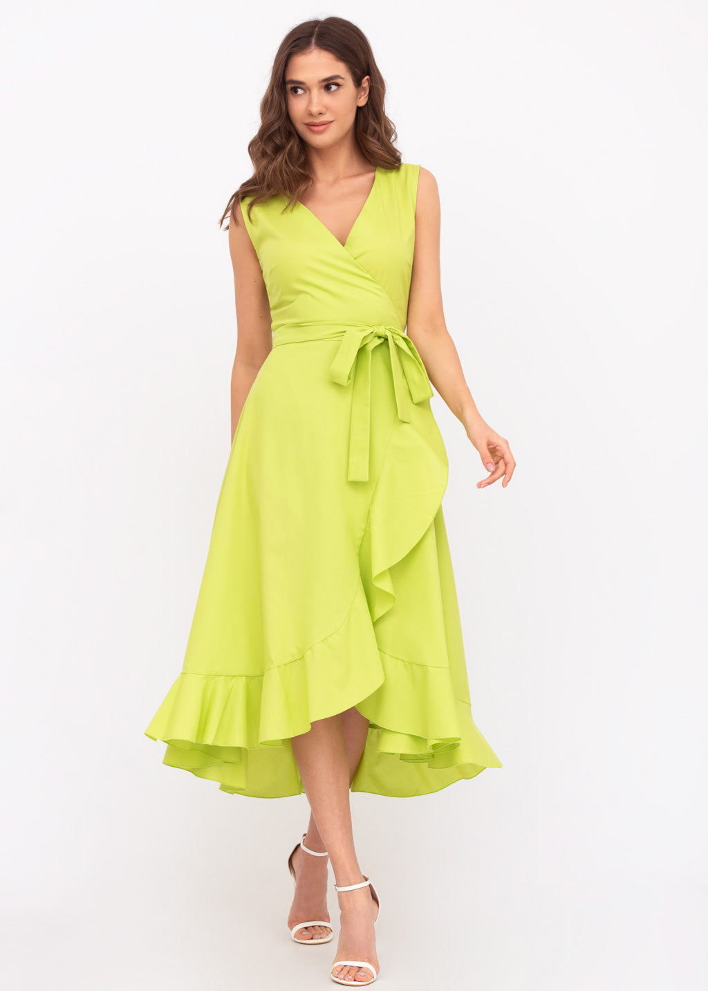 Lime green organic cotton midi wrap dress