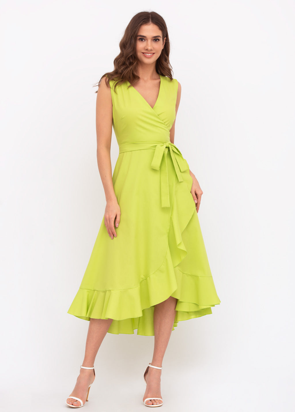 Lime green organic cotton midi wrap dress
