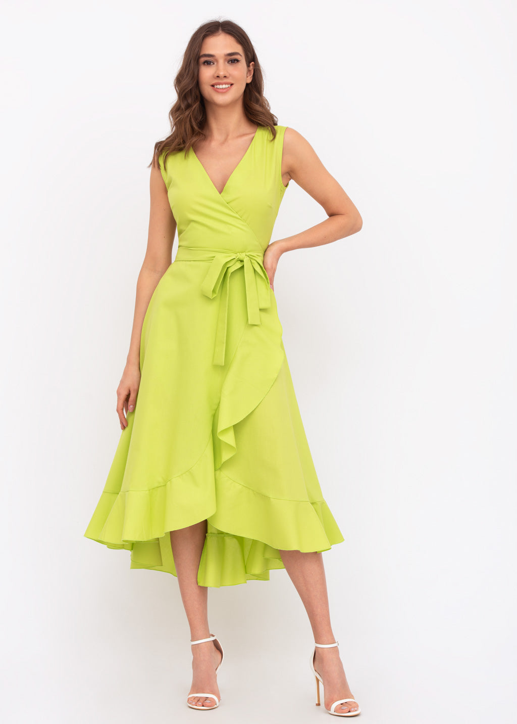Lime green organic cotton midi wrap dress