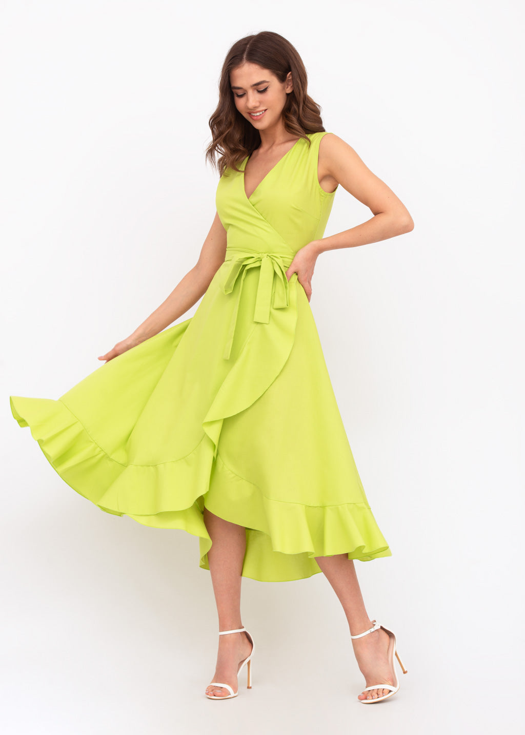 Lime green organic cotton midi wrap dress
