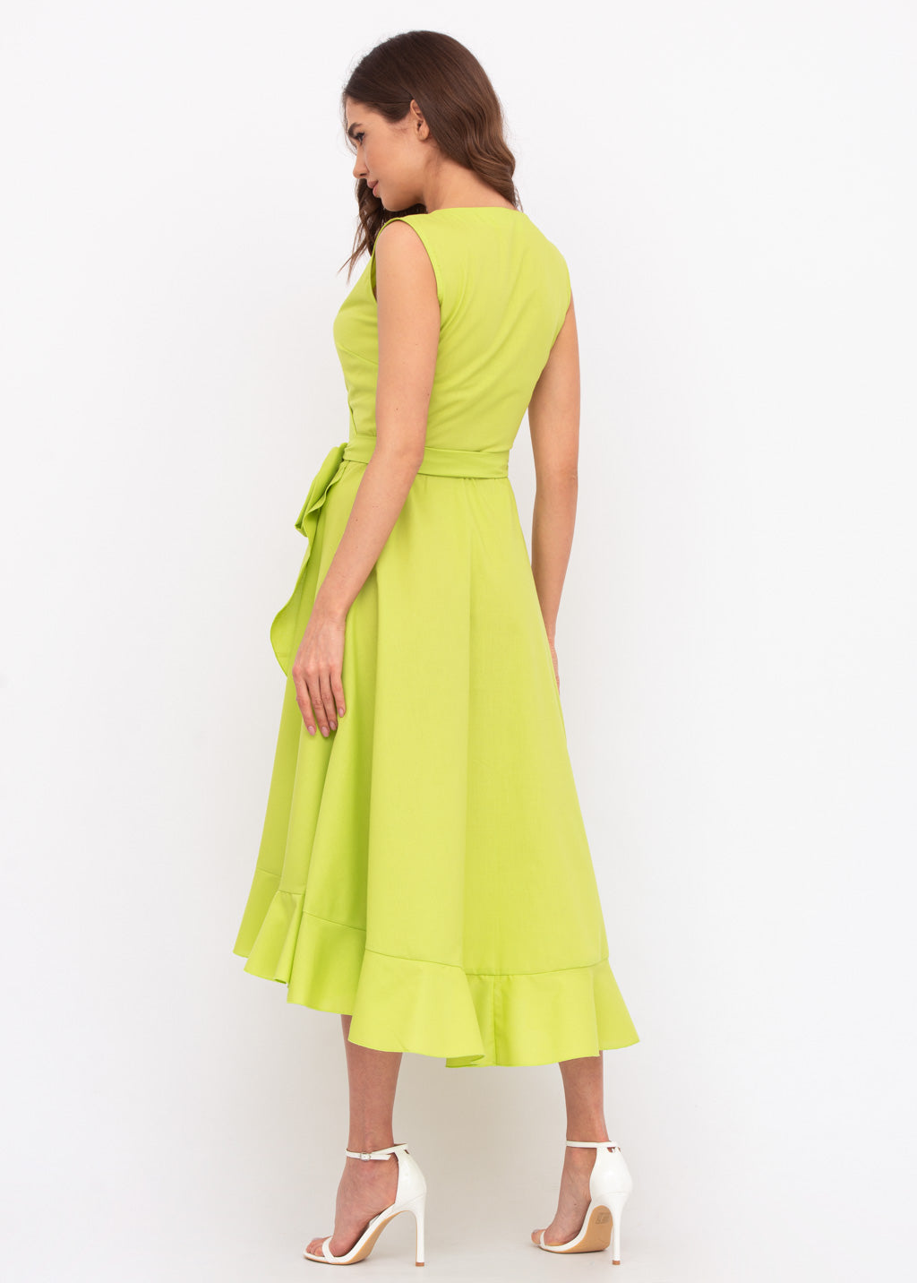 Lime green organic cotton midi wrap dress
