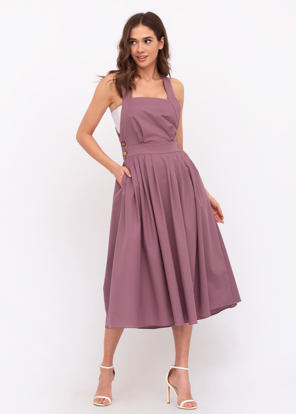 Mauve organic cotton cross-back dress
