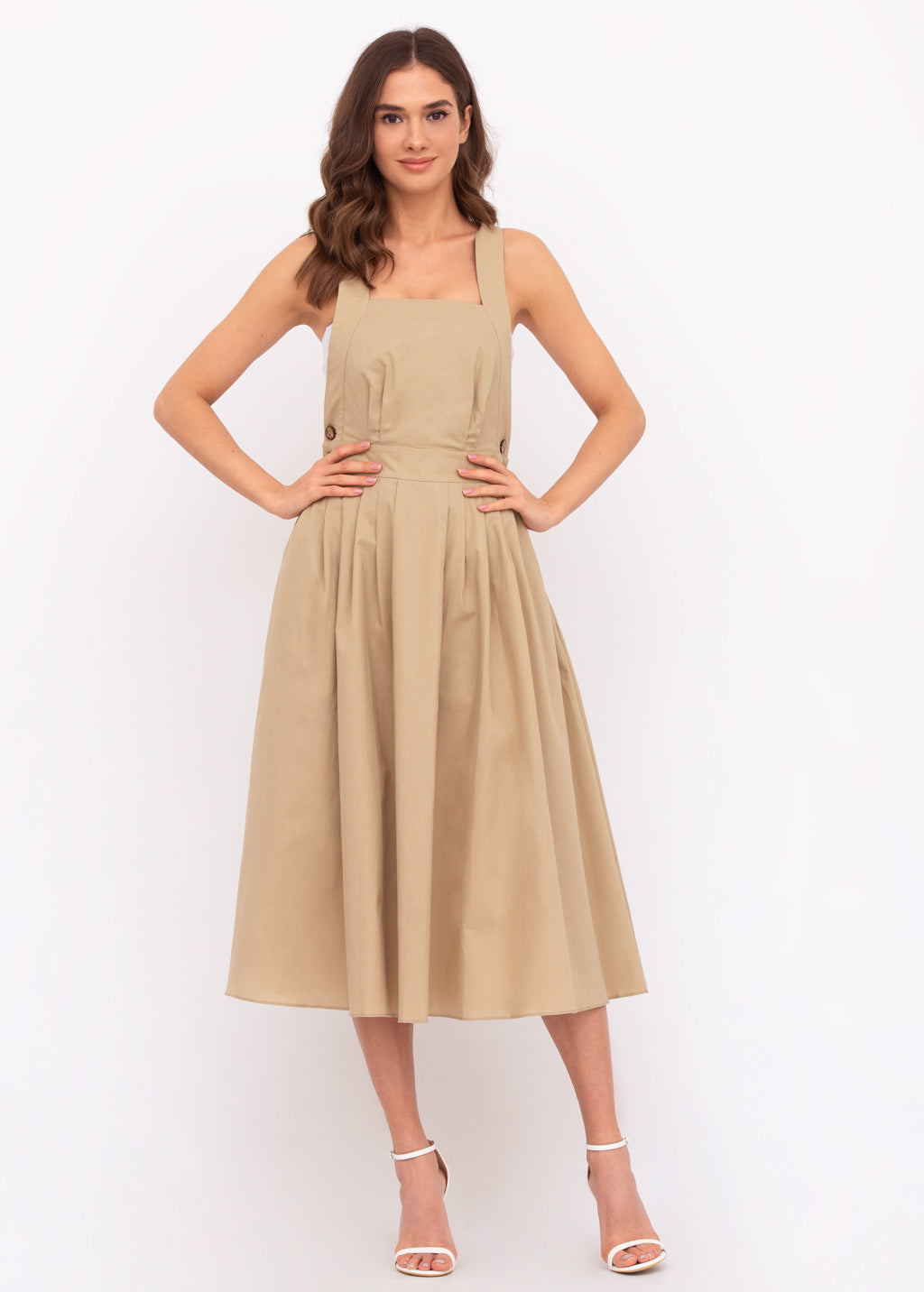 Beige organic cotton cross-back dress