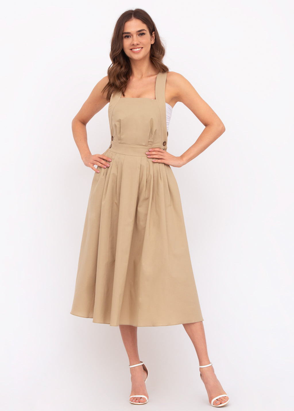 Beige organic cotton cross-back dress