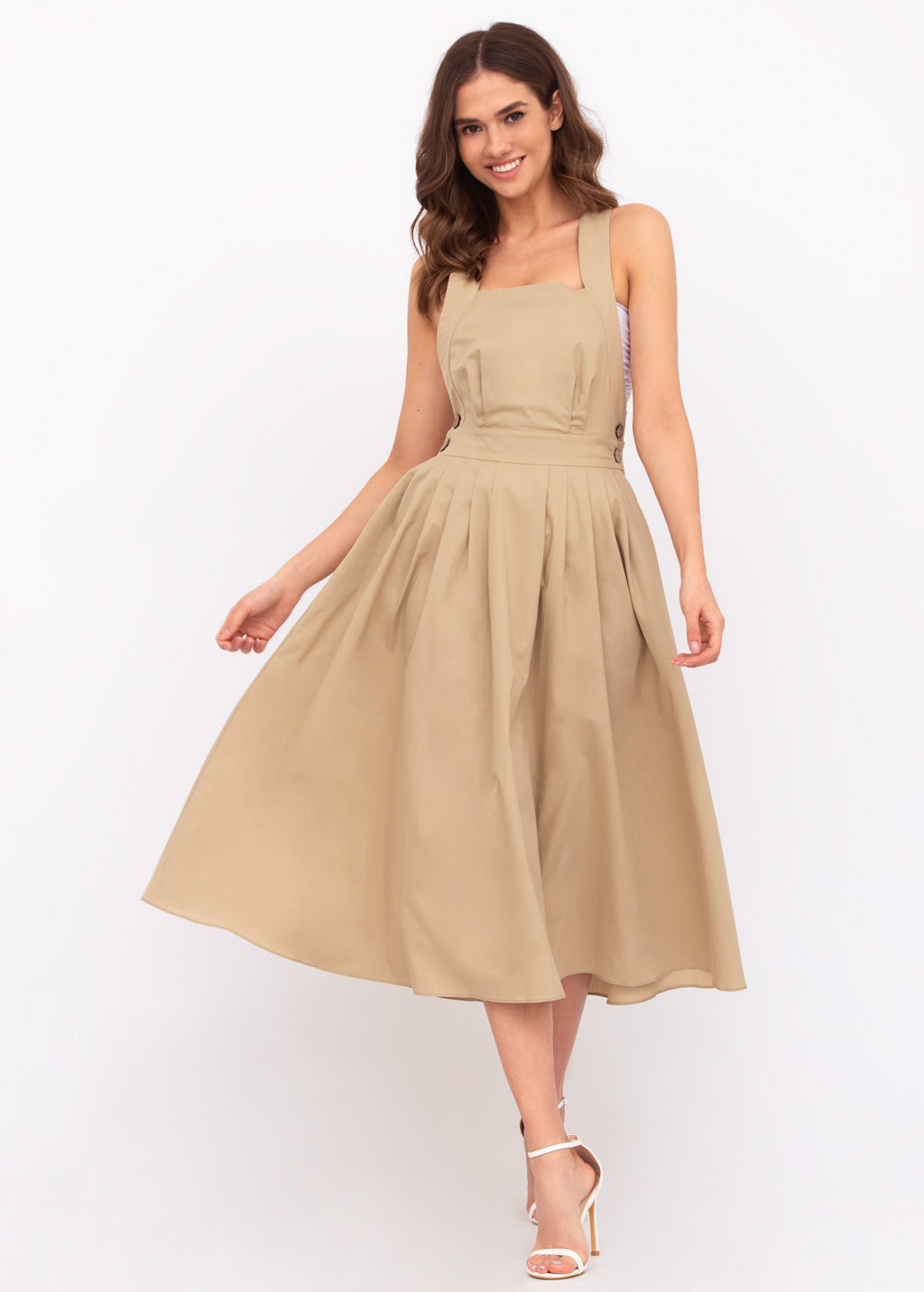 Beige organic cotton cross-back dress