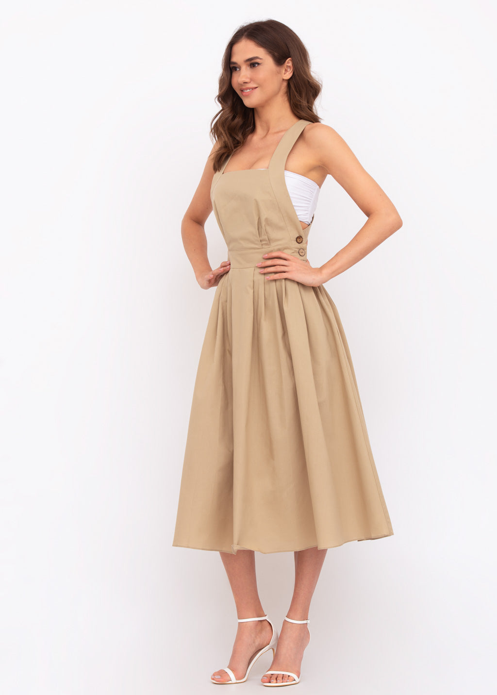 Beige organic cotton cross-back dress