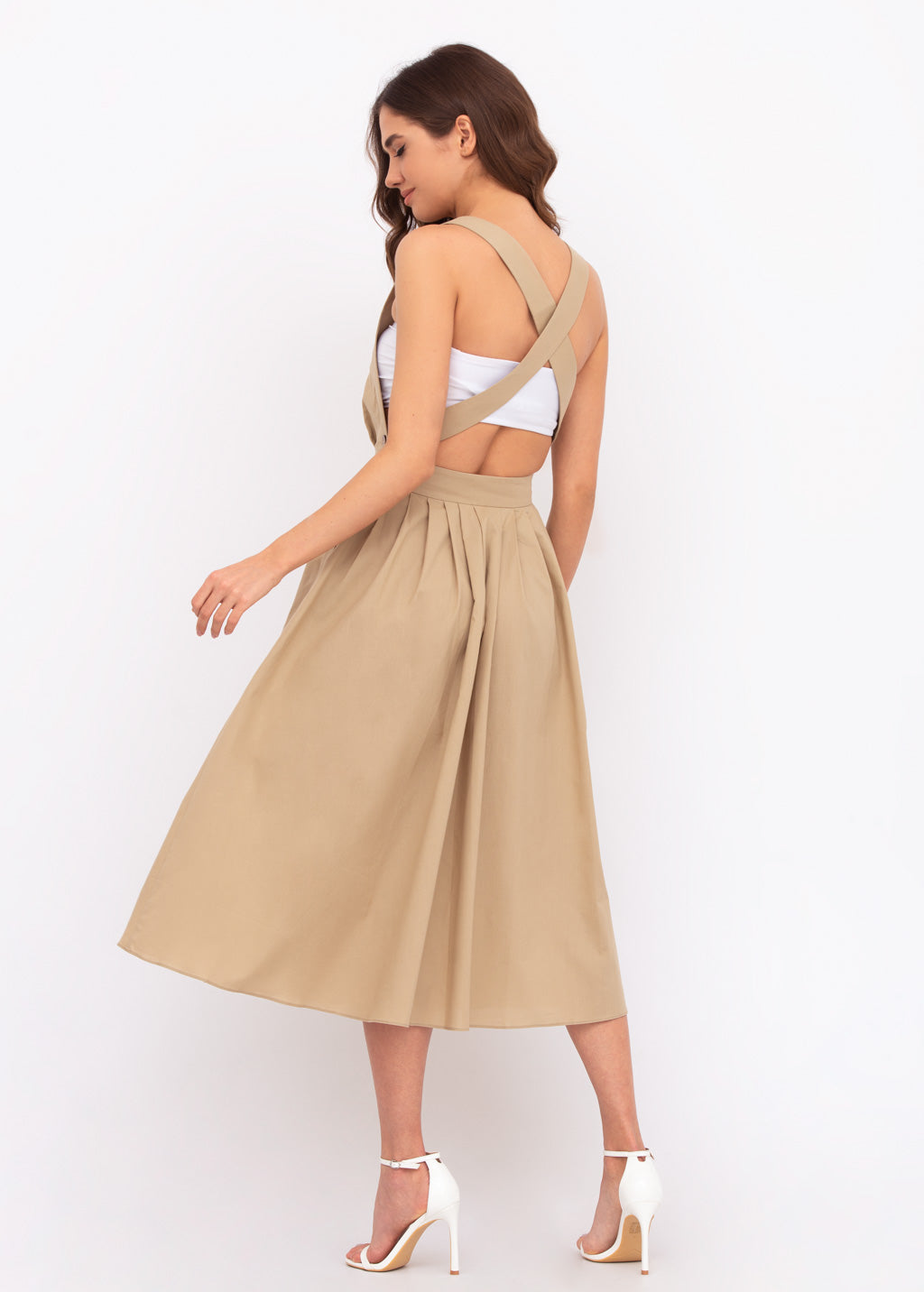 Beige organic cotton cross-back dress
