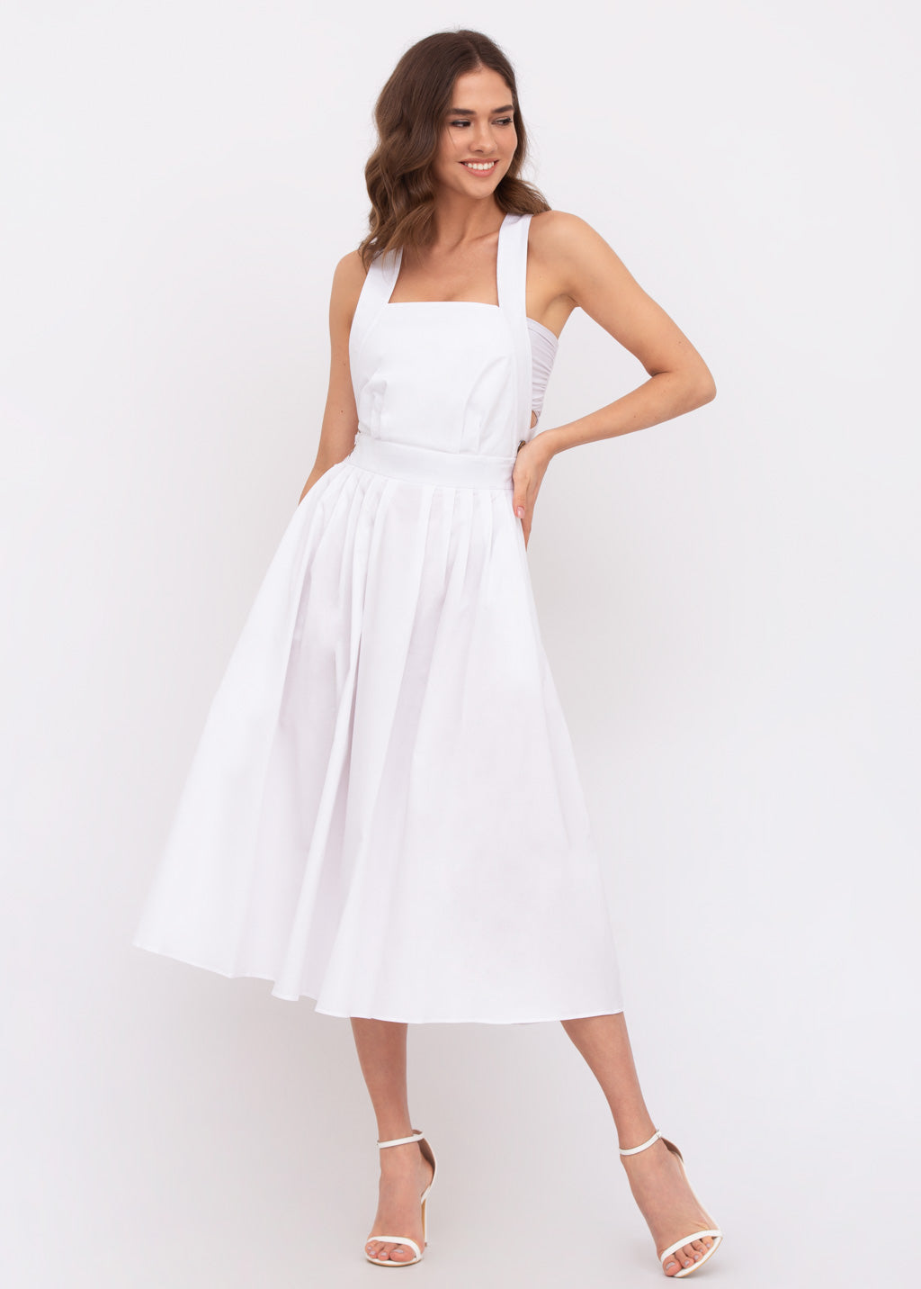 White organic cotton cross-back dress