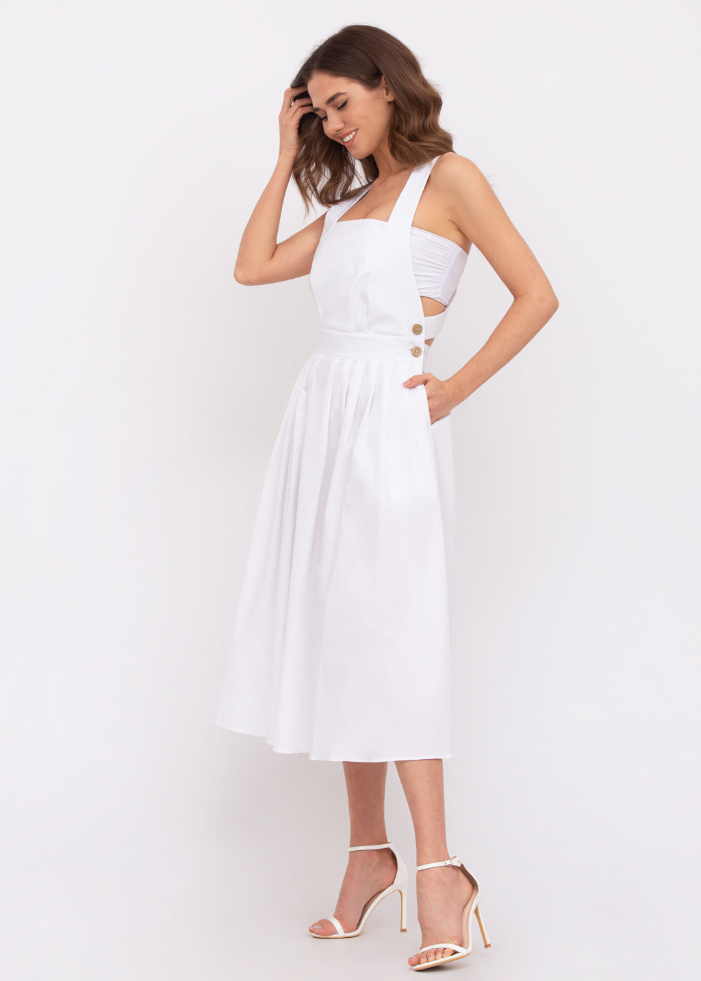 White organic cotton cross-back dress