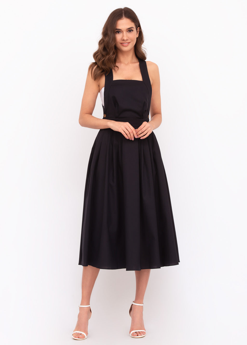 Black organic linen cross-back dress