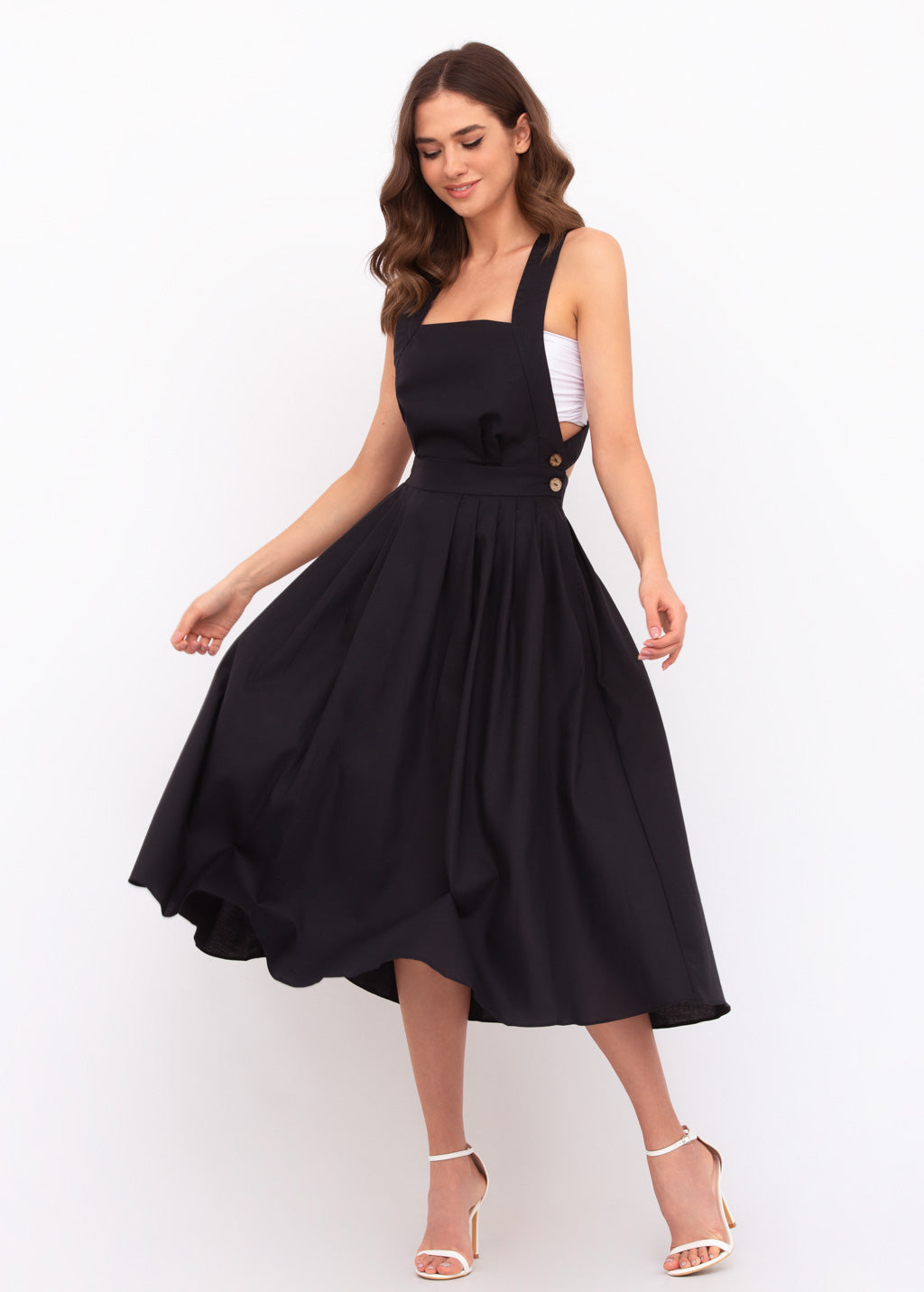 Black organic linen cross-back dress