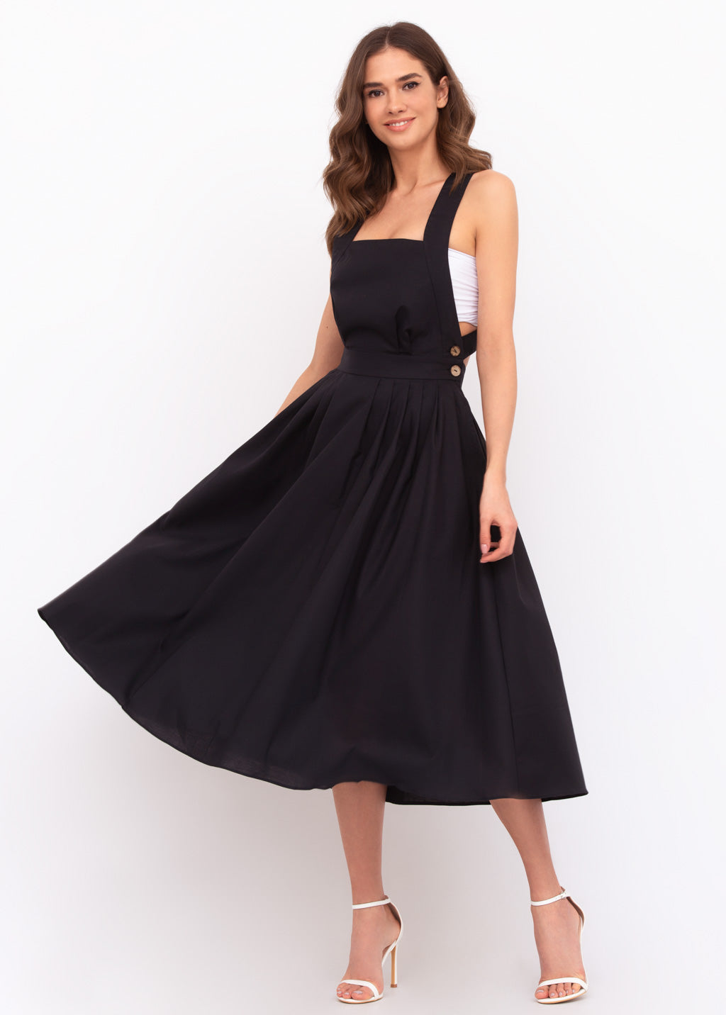 Black organic linen cross-back dress