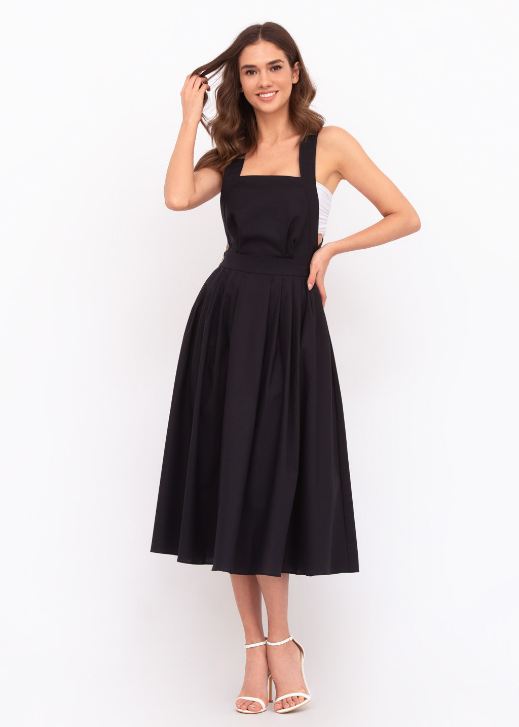 Black organic linen cross-back dress