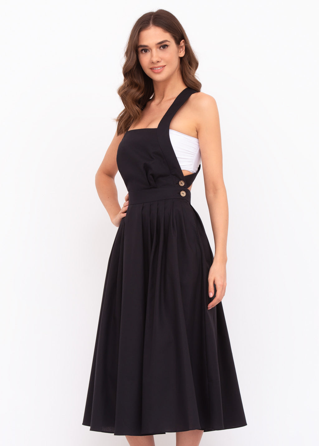 Black organic linen cross-back dress