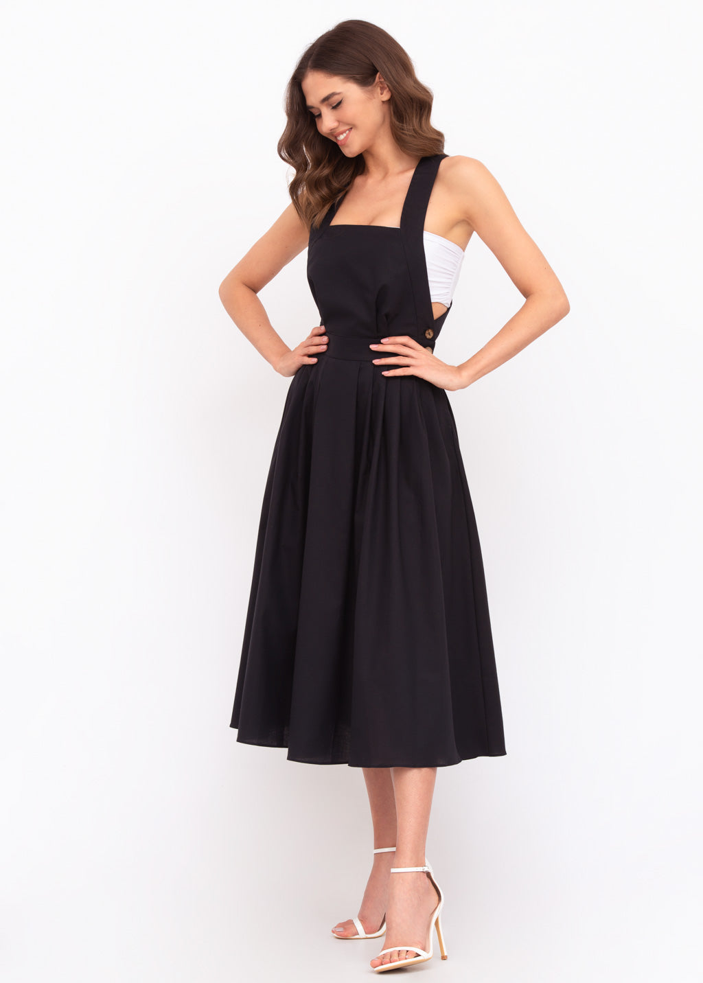 Black organic linen cross-back dress