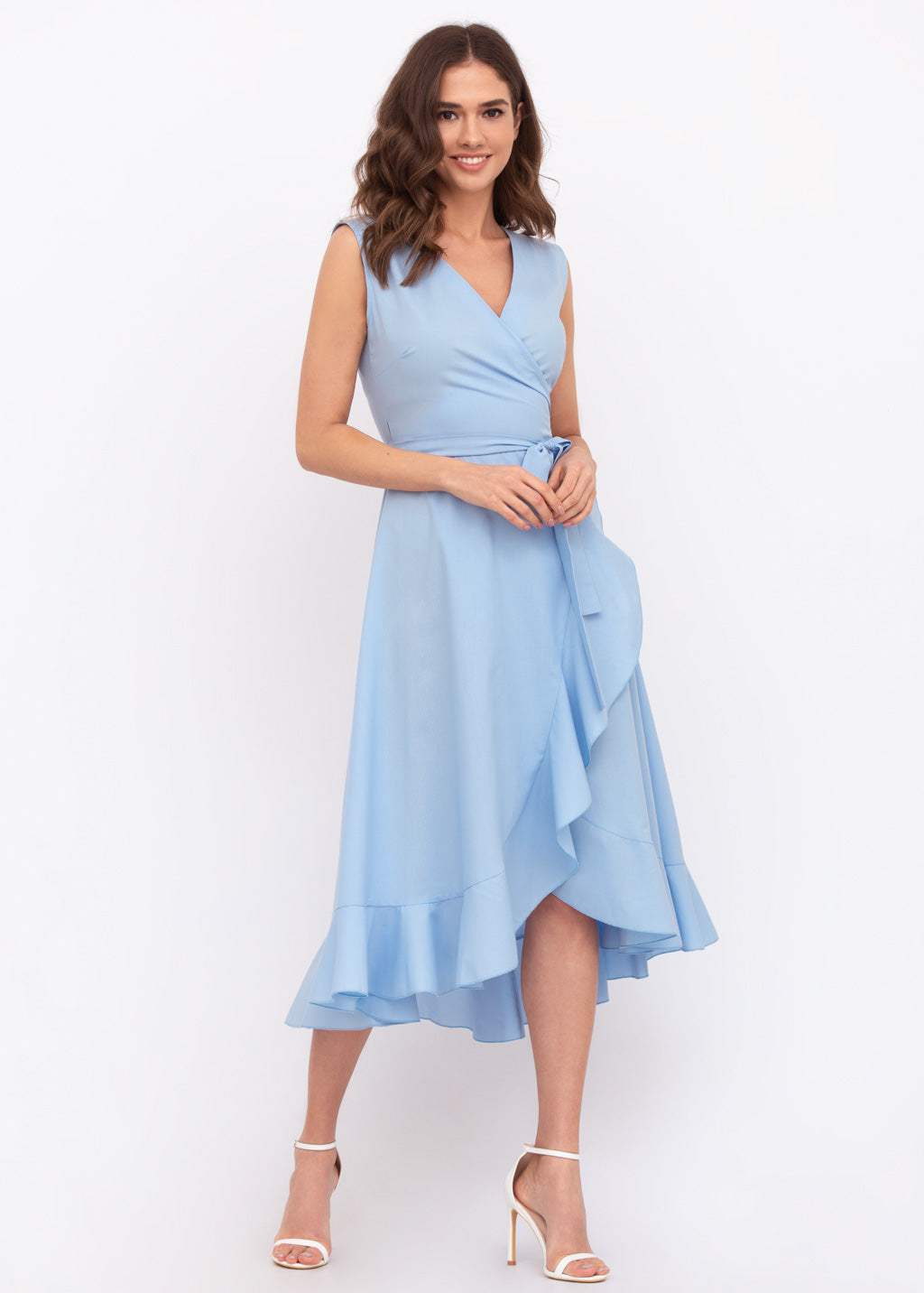 Blue organic cotton midi wrap dress