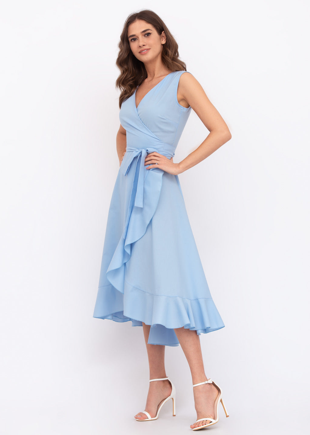 Blue organic cotton midi wrap dress