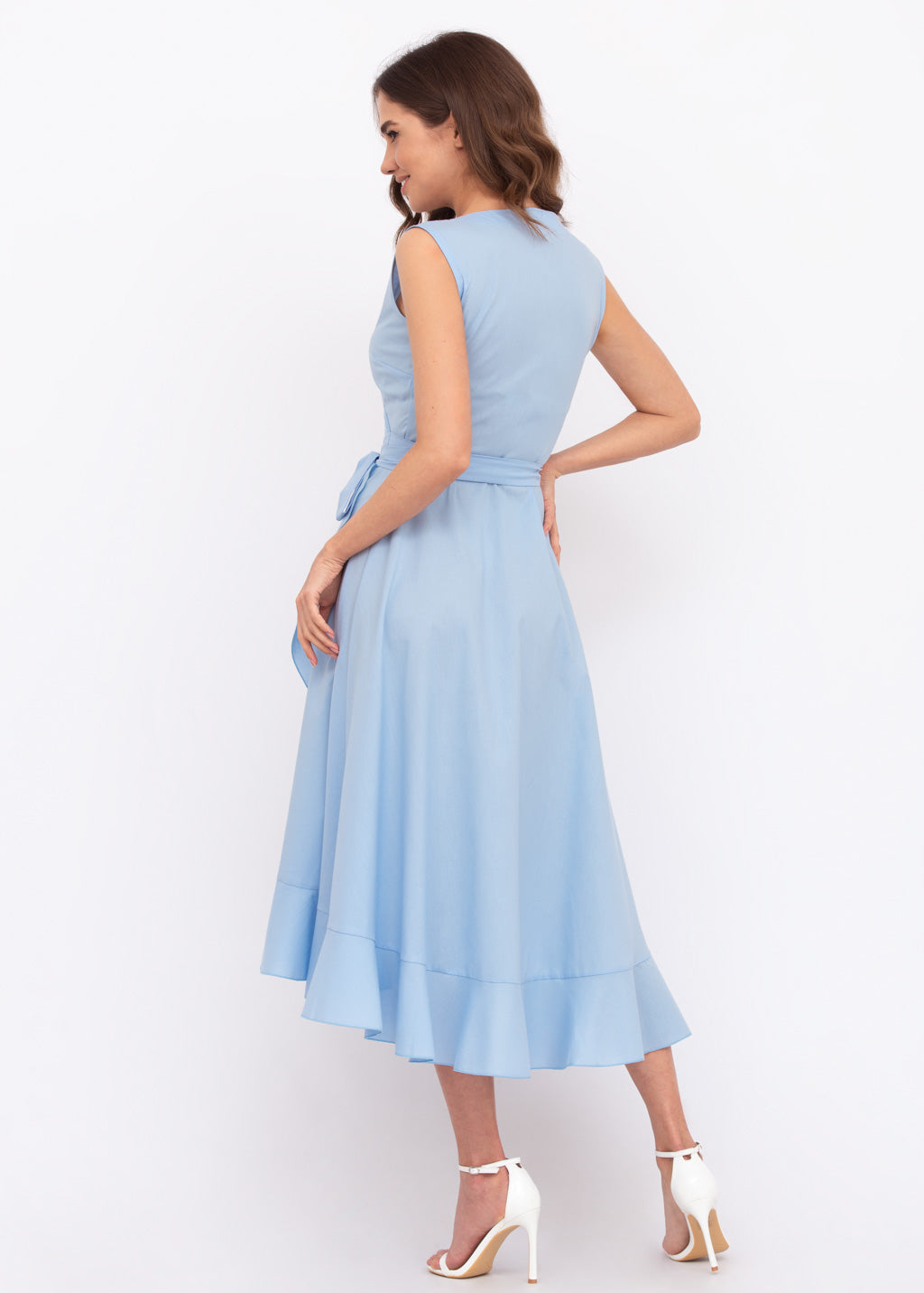 Blue organic cotton midi wrap dress