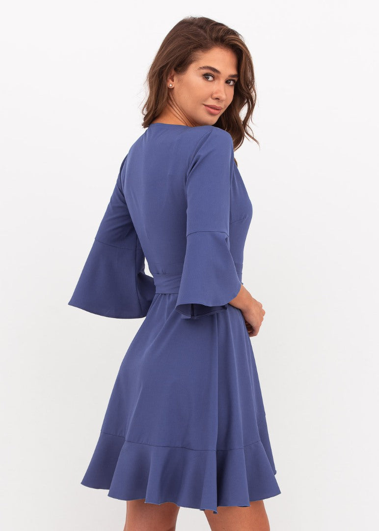 Indigo blue mini wrap dress