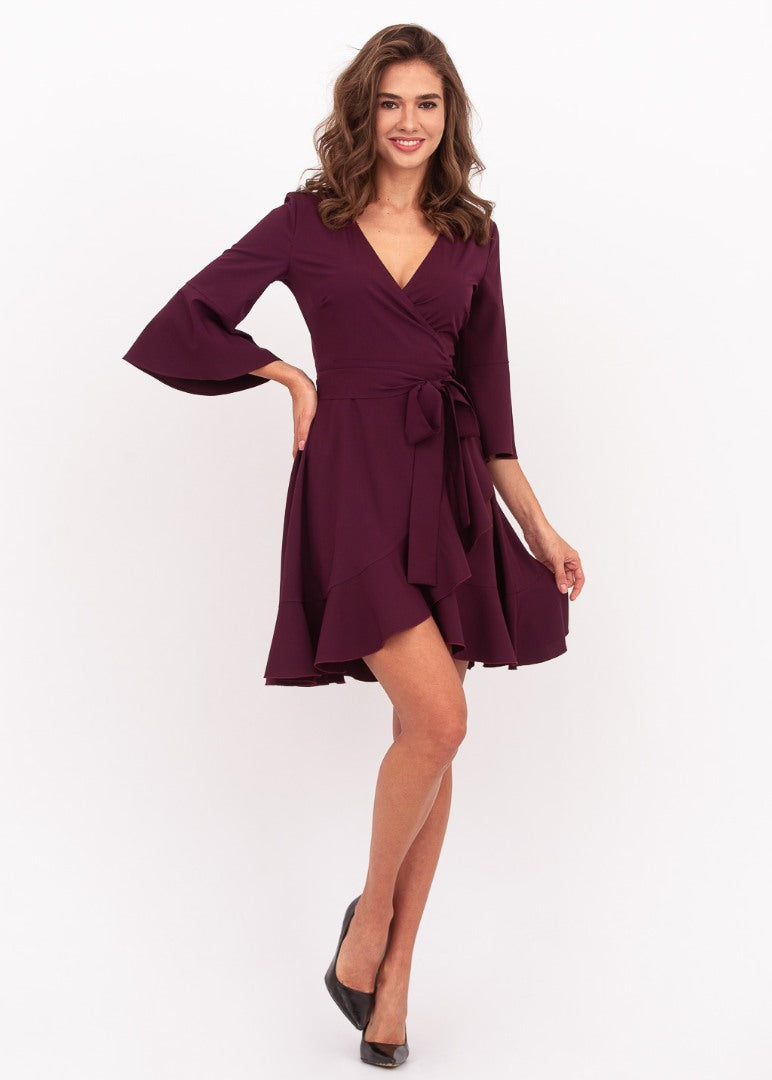 Dark burgundy mini wrap dress