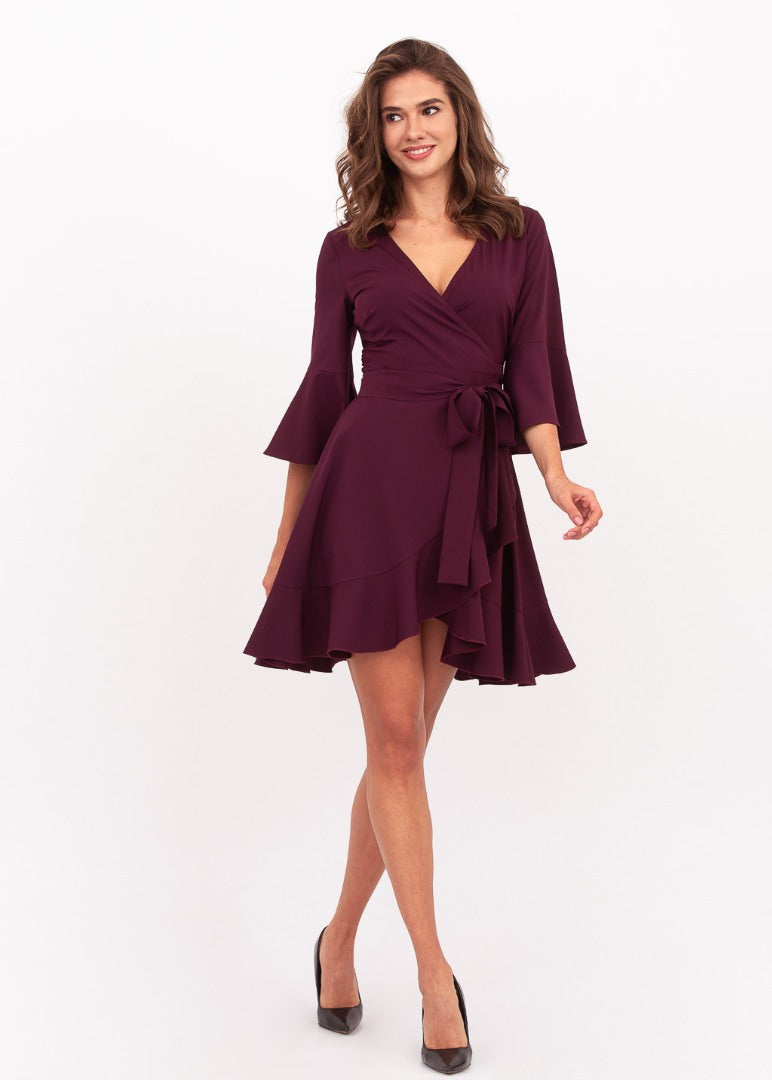 Dark burgundy mini wrap dress