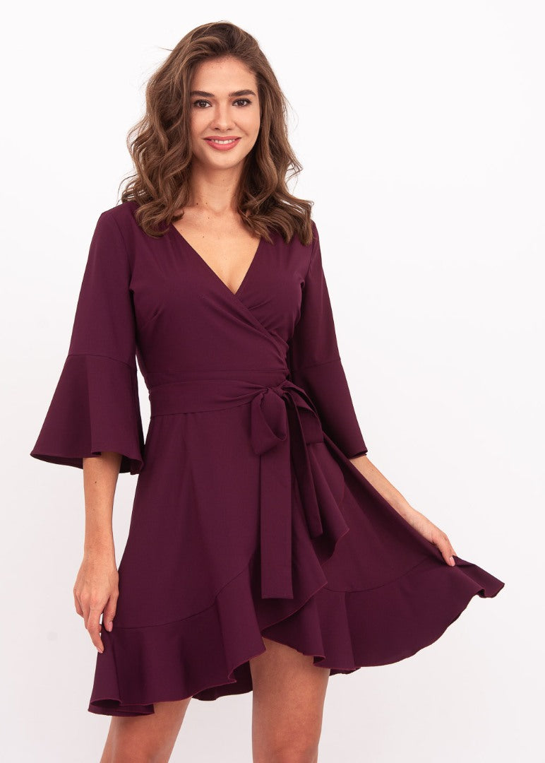 Dark burgundy mini wrap dress