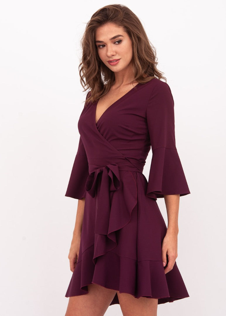 Dark burgundy mini wrap dress