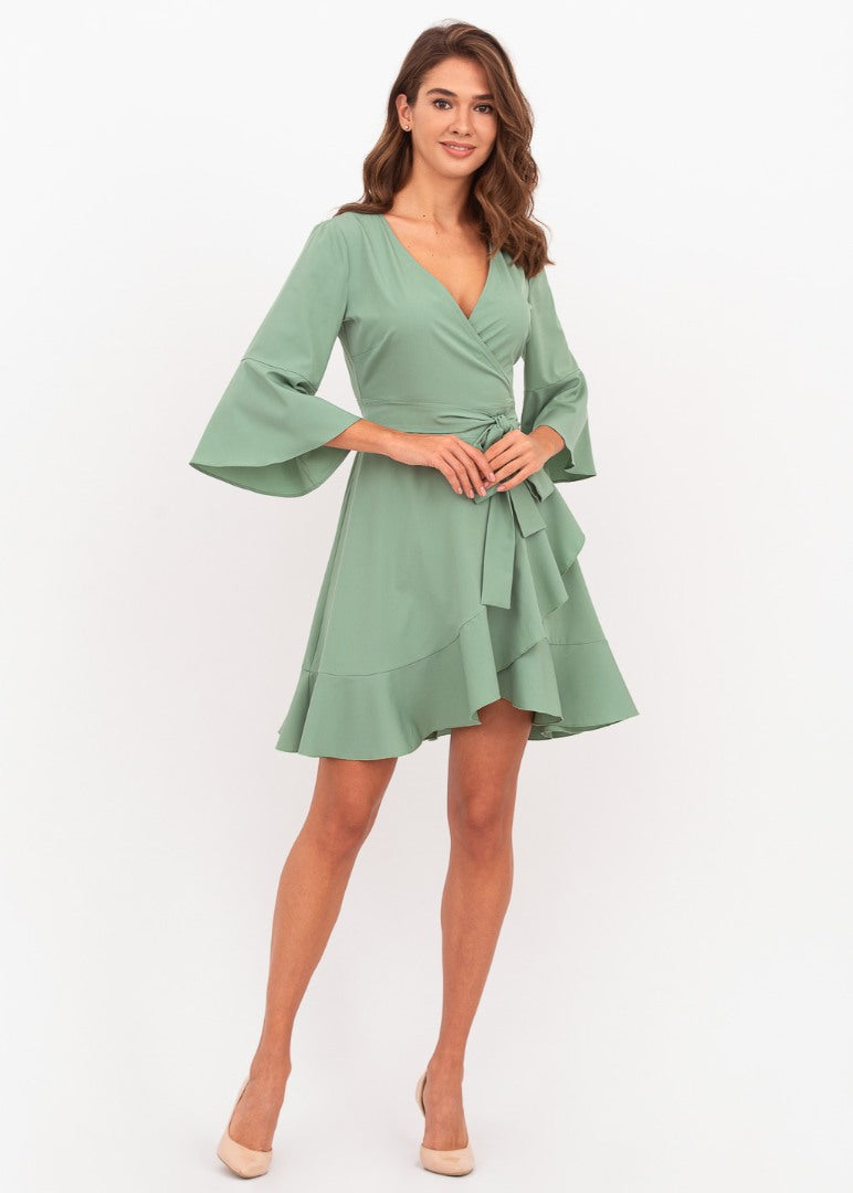 Sage green mini wrap dress