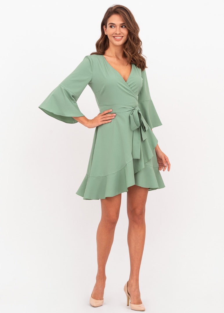 Sage green mini wrap dress