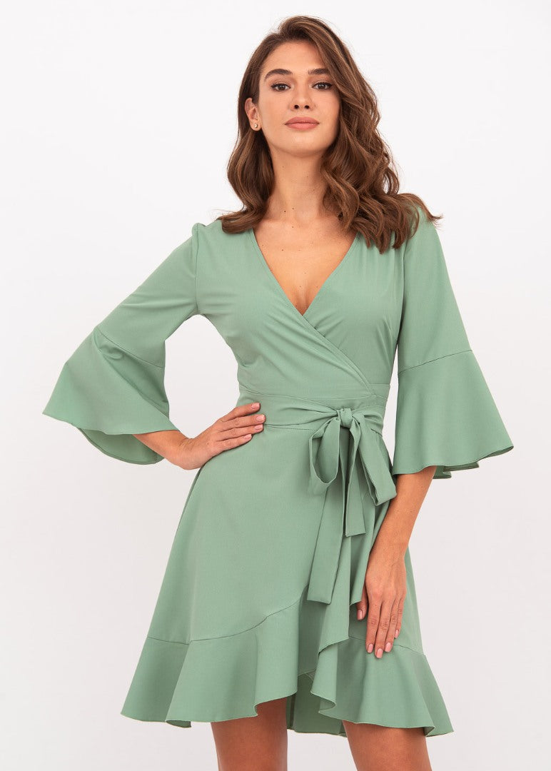 Sage green mini wrap dress