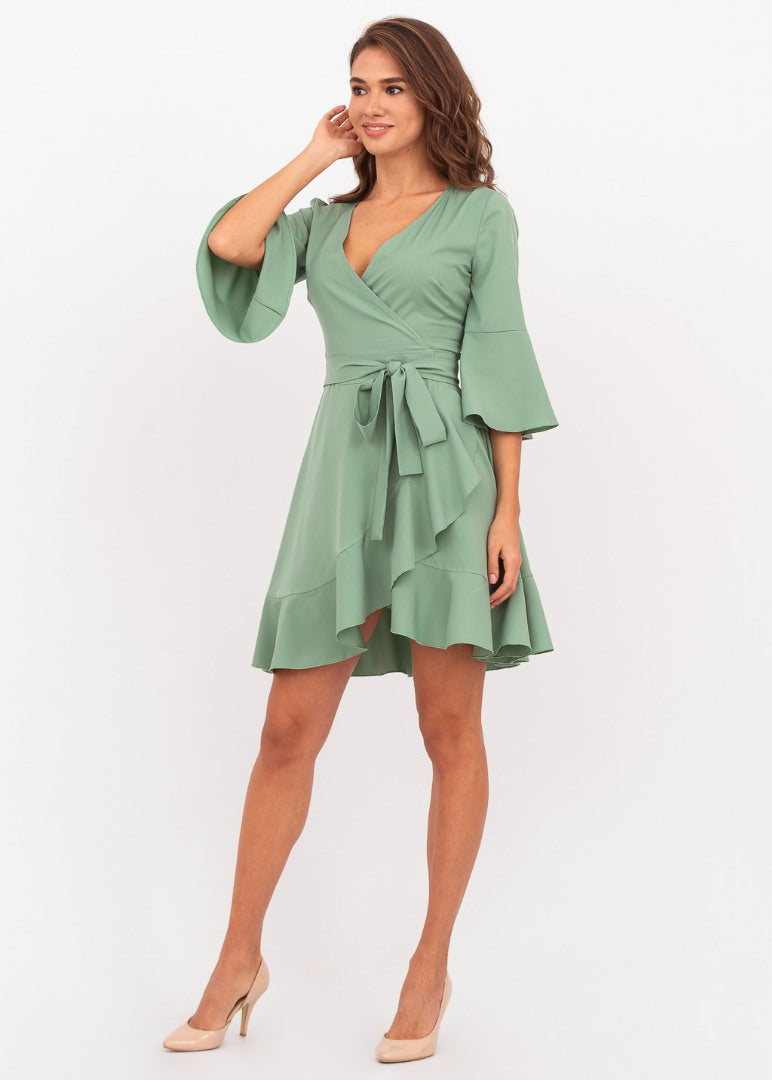 Sage green mini wrap dress