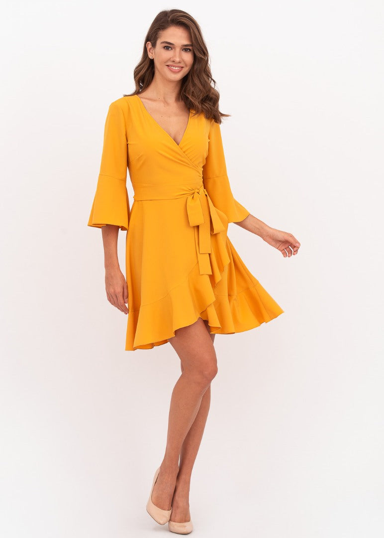 Honey yellow mini wrap dress
