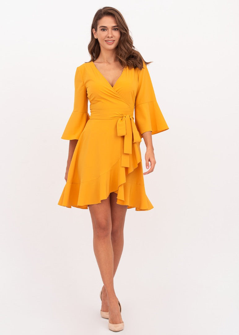 Honey yellow mini wrap dress