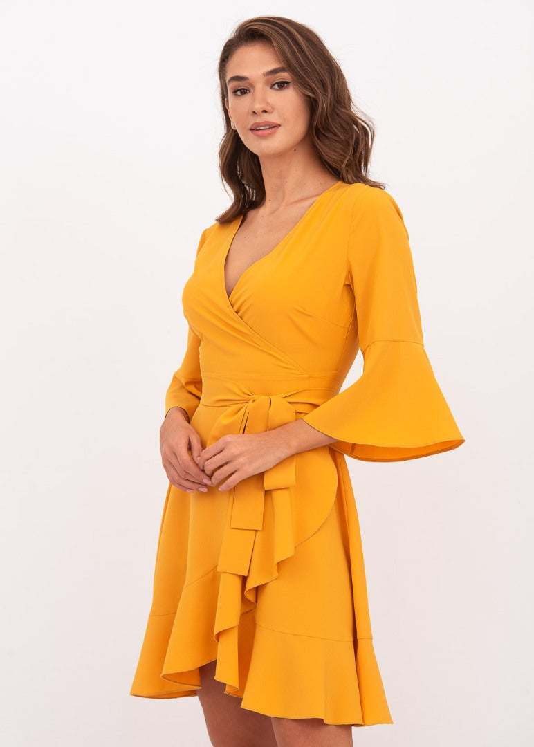 Honey yellow mini wrap dress