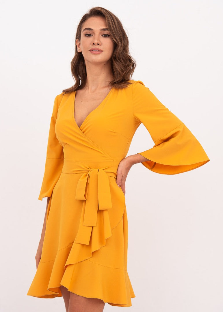 Honey yellow mini wrap dress