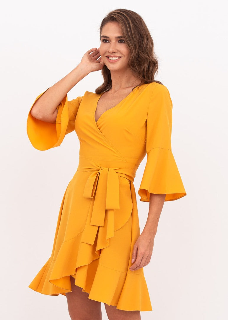 Honey yellow mini wrap dress