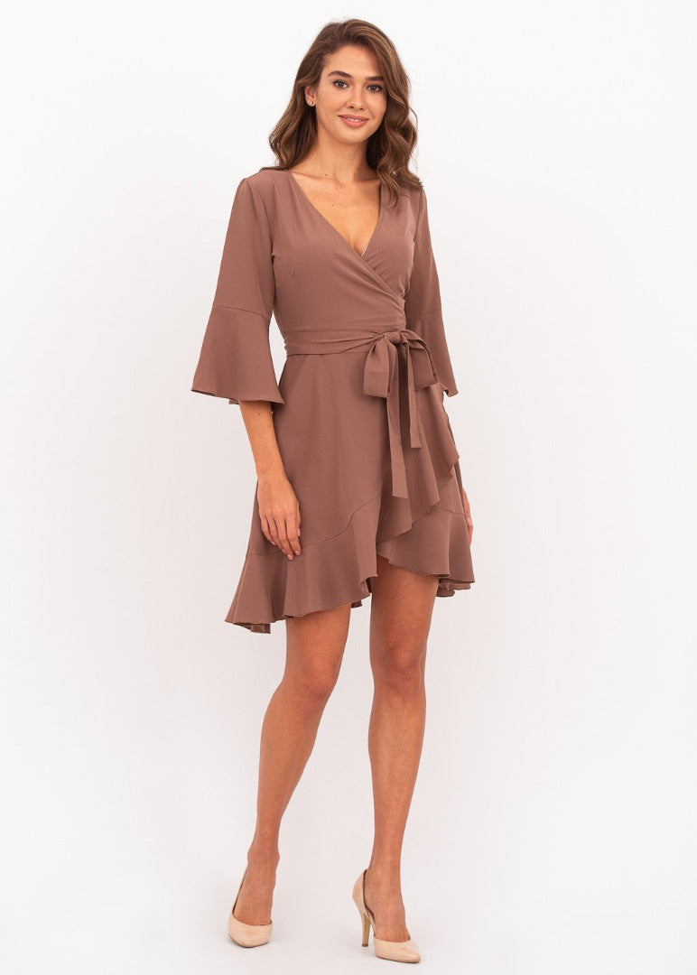 Brown mini wrap dress