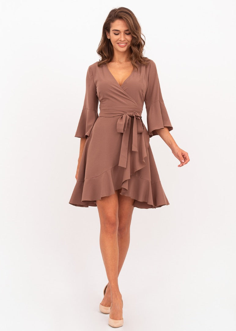 Brown mini wrap dress